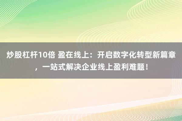 炒股杠杆10倍 盈在线上：开启数字化转型新篇章，一站式解决企业线上盈利难题！