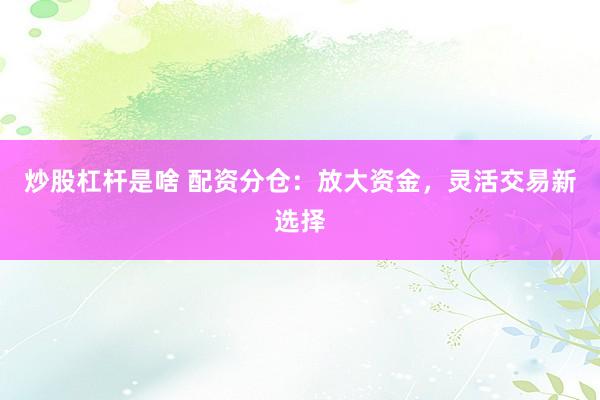 炒股杠杆是啥 配资分仓：放大资金，灵活交易新选择