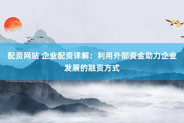 配资网站 企业配资详解：利用外部资金助力企业发展的融资方式