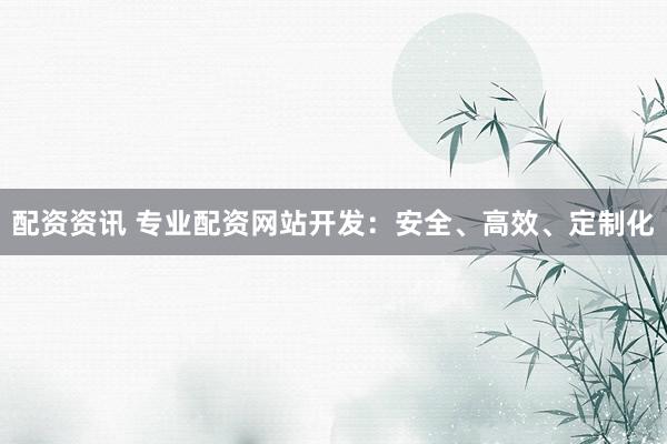 配资资讯 专业配资网站开发：安全、高效、定制化